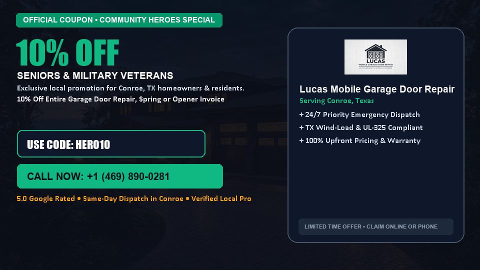 10% OFF Senior, Military & First Responder Discount in Conroe, TX - Lucas Mobile Garage Door Repair